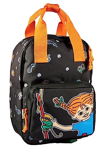 Pippi Langstrumpf Kids Small Backpack - Offiziell lizenziert - 300D Recyceltes Polyester - H29 x B20 x T13 cm - Extrafach - Reflektierendes Material, gepolsterte Gurte von Euromic