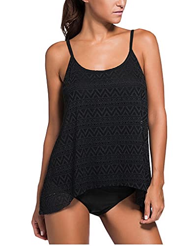 Evedaily Damen Badeanzug Zweiteilig Schwimmanzug Elegantes Push UP Bikini/Tankini Top-Modell Swimsuit für Damen & Mädchen, S EU ( 34-36 ), Farbe: Schwarz von Evedaily