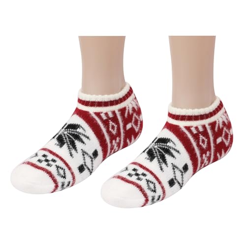 Ever Bloom Damen Kuschelsocken Stoppersocken, Kurze Knöchelsocken Wnter Socken mit Noppen, Warme Haussocken Anti Rutsch, 2023 Socken:Rot von Ever Bloom