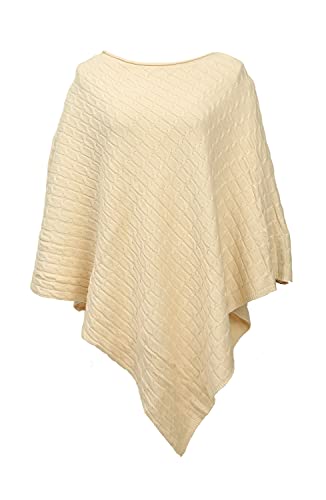 Ever Bloom Damen Strick Poncho, Capes mit Rundhals, Strickponcho Umhang Für Frauen Zopfmuster, Grobstrick Unifarben, Poncho:Beige von Ever Bloom