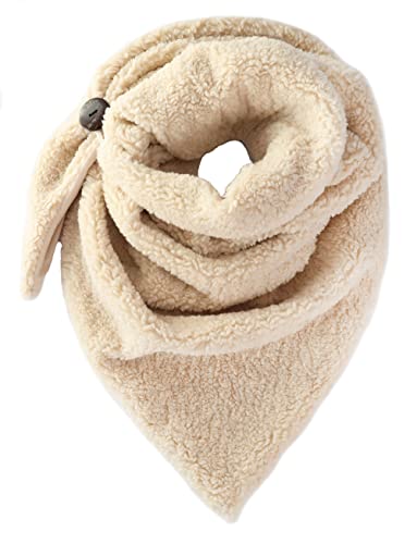 Ever Bloom Damen Winter Dreieck-Schal, warmer dicker Halsschal mit Knopf, einfarbig, Schal Farben:Beige von Ever Bloom