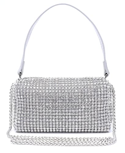 Ever Bloom Glänzende Kettentasche Umhängetasche Damen, Clutch Tasche Crossbody Handtasche Hochzeit, Abendtasche Glitzer Schultertasche Mädchen, Clutches Farbe:Silber von Ever Bloom