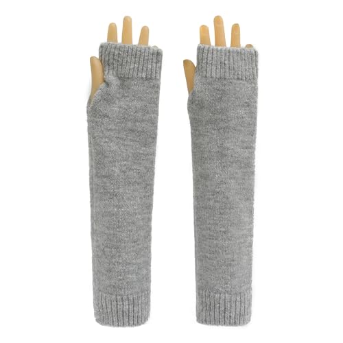 Ever Bloom lang Fingerlos Handschuhe Winter Armstulpen Strickhandschuhe Armwärmer Stulpen für Mädchen Frauen, Handschuhe arm 2023:Hellgrau von Ever Bloom