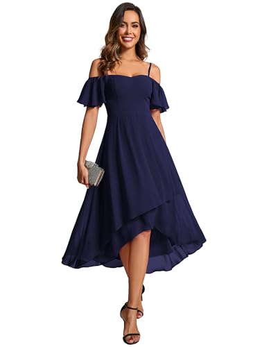 Abendkleider Damen Elegante Sommerkleider Midi A-Linie Kleid Sling Chiffon Hochzeit Gastkleider Brautjungfer Kleider Kurz Navy Blau 36 von Ever-Pretty