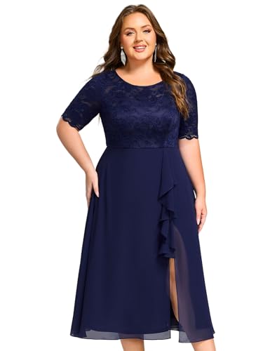 Ever-Pretty Abendkleid, große Größe, Rundhalsausschnitt, kurze Ärmel, Hochzeitskleid, Gast, Damen, Midi, EE02322, marineblau, 46 Ever-Pretty Abendkleid, große Größe, Rundhalsausschnitt, kurze Ärmel, Hochzeitskleid, Gast, Damen, Midi, EE02322, marineblau, 46 von Ever-Pretty