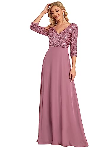 Ever-Pretty Abendkleid mit Pailletten, Langarm, Damen, A-Linie, V-Ausschnitt, Empire-Stil, elegant, 00751, orchidee, 42 Ever-Pretty Abendkleid mit Pailletten, Langarm, Damen, A-Linie, V-Ausschnitt, Empire-Stil, elegant, 00751, orchidee, 42 von Ever-Pretty