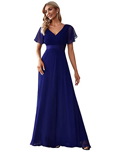 Ever-Pretty Damen A-Linie Chiffon Brautjungfernkleid V Ausschnitt Chiffon Hochzeit Bodenlang Abendkleid Königsblau 36EU von Ever-Pretty