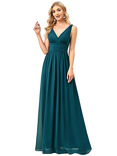 Ever-Pretty Damen A-Linie V-Ausschnitt Elegant Empire Chiffon Abendkleider Blaugrün 48 von Ever-Pretty