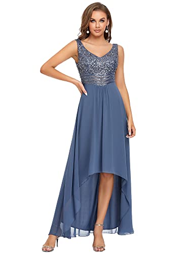 Ever-Pretty Damen Ärmellos V-Ausschnitt High Low A-Linie Chiffon Große Größe Elegant Hochzeitskleider Staubige Marine 50EU von Ever-Pretty