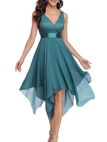 Ever-Pretty Damen Ärmellose V-Ausschnitt Empire A-Linie Spitze Chiffon Knielang Abendkleider mit Unregelmäßig Saum Blaugrün 38EU Ever-Pretty Damen Ärmellose V-Ausschnitt Empire A-Linie Spitze Chiffon Knielang Abendkleider mit Unregelmäßig Saum Blaugrün 38EU von Ever-Pretty