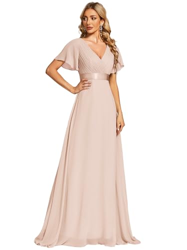 Ever-Pretty Damen Abendkleid Frau A-Linie Chiffon Brautjungfernkleid V Ausschnitt Hochzeit Nude Rosa 58 von Ever-Pretty