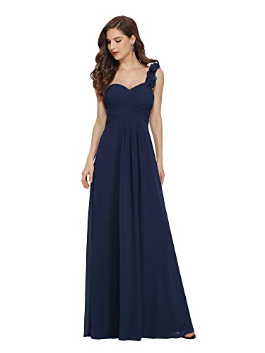 Ever-Pretty Damen Abendkleid One Shoulder A-Linie Empire Chiffon Lang Brautjungfernkleider Navy Blau 46EU von Ever-Pretty