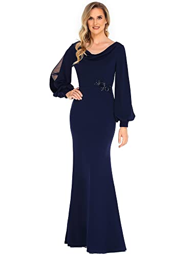 Ever-Pretty Damen Abendkleider Lange Ärmel Dekolletiert Bodycon Applique V-Ausschnitt Empire Elegant Navy Blau 36EU von Ever-Pretty