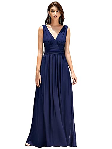 Ever-Pretty Damen Abschlusskleid A-Linie V-Ausschnitt Ärmellos Chiffon Hohe Taille Marineblau 52 von Ever-Pretty