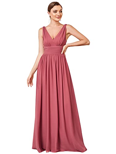 Ever-Pretty Damen Ballkleid A-Linie V-Ausschnitt Ärmellos Chiffon Hohe Taille Kam Brown 38 von Ever-Pretty