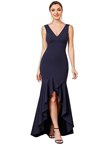 Ever-Pretty Damen Formelle Kleidung Lang Dehnbar V-Ausschnitt Unregelmäßig Sommer Elegant Navy Blau XXL von Ever-Pretty