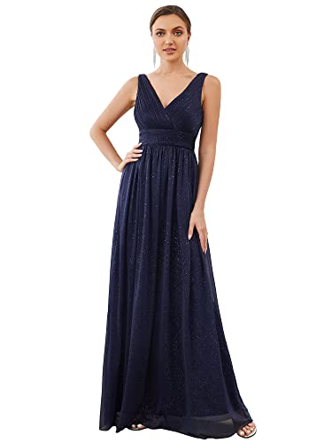 Ever-Pretty Damen Partykleid A-Linie V-Ausschnitt Ärmellos Hohe Taille lang Navy blau 54 von Ever-Pretty