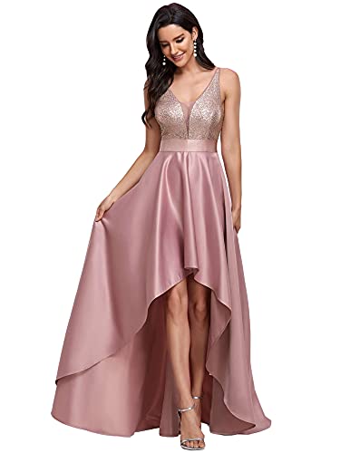 Ever-Pretty Damen V-Ausschnitt Ärmellos High Low Hohe Taille Cocktailkleider mit Pailletten Orchidee 48 von Ever-Pretty