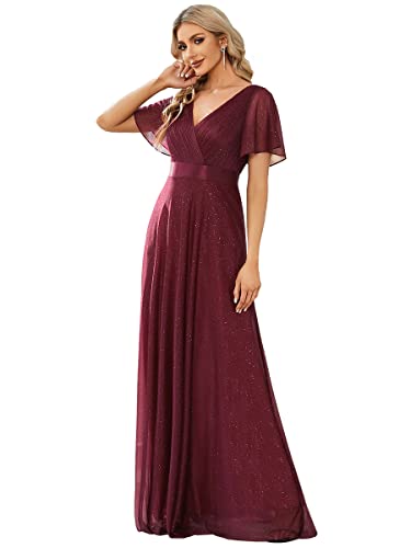 Ever-Pretty Langes Abendkleid, Tüll, Plissee, Damen, kurzärmlig, V-Ausschnitt, A-Linie, Empire-Taille, glänzend, elegant, EE50159, bordeaux, 42 Ever-Pretty Langes Abendkleid, Tüll, Plissee, Damen, kurzärmlig, V-Ausschnitt, A-Linie, Empire-Taille, glänzend, elegant, EE50159, bordeaux, 42 von Ever-Pretty