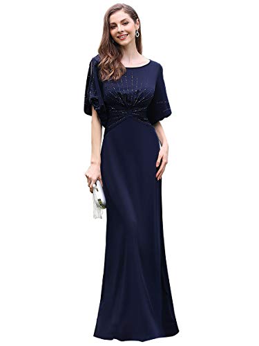 Ever-Pretty Mode Kurzarm Bodenlangen Bodycon Elegante Lange Abendkleider mit Strass Navy Blau 36EU von Ever-Pretty