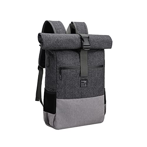 EverVanz Laptop-Rucksack, Damen & Herren Roll Top Wasserdichter Wanderrucksack, Leichtgewichtiger Freizeit-Rucksack, Stilvolle Schultasche mit USB-Ladebuchse, L, grau von EverVanz