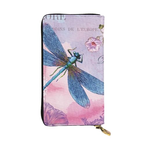 Evius Rosa Blume und Libelle Geldbörse Herren Geldbörsen Personalisierte Geldbörse für Männer Leder Billfold Herren Geldbörsen mit Münzfach Reißverschluss Geldtasche für Männer Ideal zum Tragen für von Evius