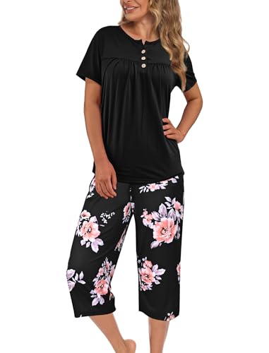 Evolyline Schlafanzug Damen Kurz, Shorty Pyjama Set Sommer, Schlafanzüge für Damen Kurzarm Top und 3/4 Lang Hose, Rundhals Ausschnitt Loungewear Nachtwäsche mit Taschen S-XL Evolyline Schlafanzug Damen Kurz, Shorty Pyjama Set Sommer, Schlafanzüge für Damen Kurzarm Top und 3/4 Lang Hose, Rundhals Ausschnitt Loungewear Nachtwäsche mit Taschen S-XL von Evolyline