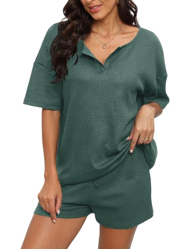 Evolyline Schlafanzug Damen Kurz, Waffel Kurzarm Pyjama Set Sommer, V-Ausschnitt Shorty Pjama für Damen, Loungewear Nachtwäsche mit Taschen&Kordelzug S-XXL Evolyline Schlafanzug Damen Kurz, Waffel Kurzarm Pyjama Set Sommer, V-Ausschnitt Shorty Pjama für Damen, Loungewear Nachtwäsche mit Taschen&Kordelzug S-XXL von Evolyline