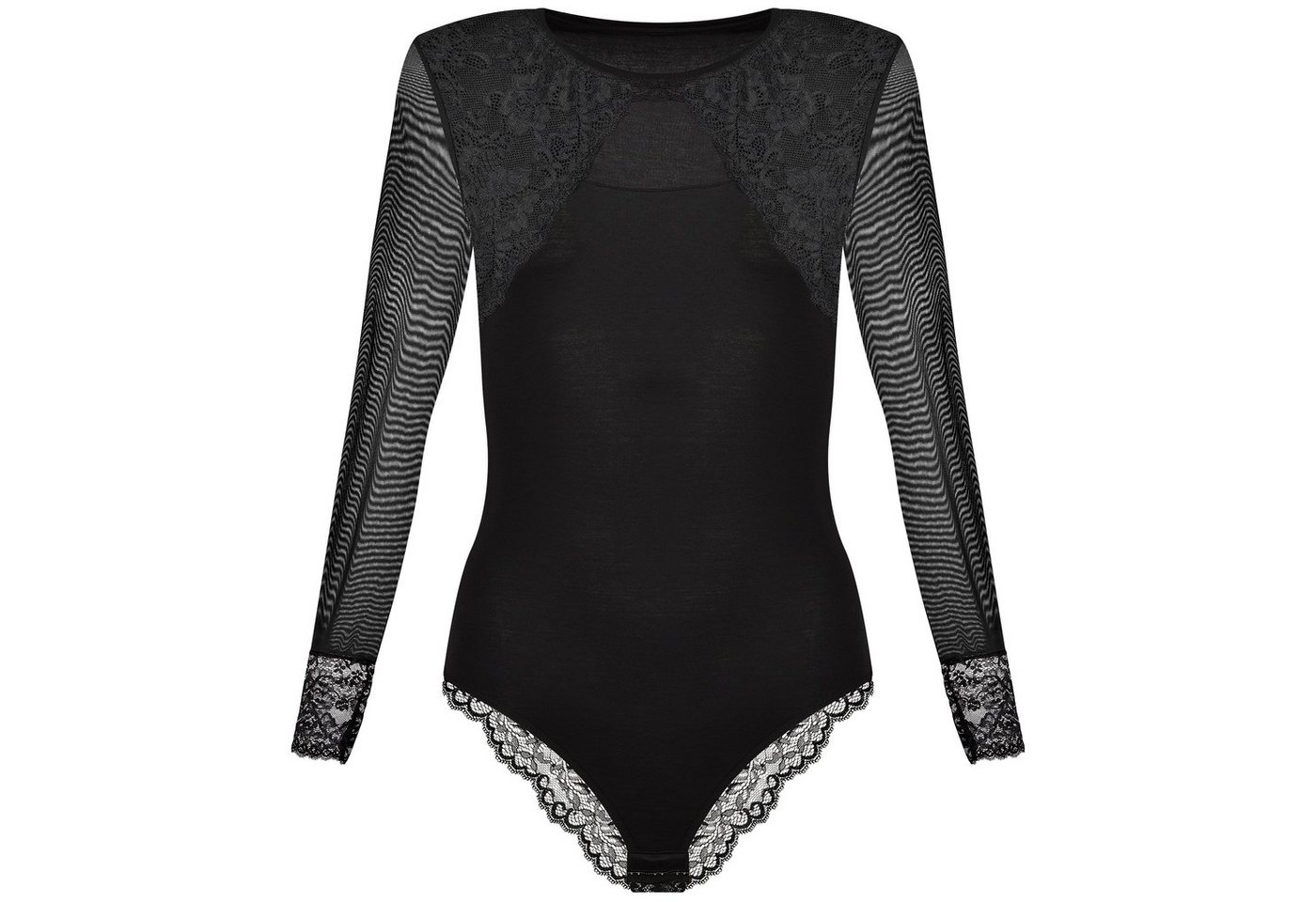 Evoni Body Damen Langarmbody Micromodal Tüllärmeln Oberteil Bodysuit von Evoni