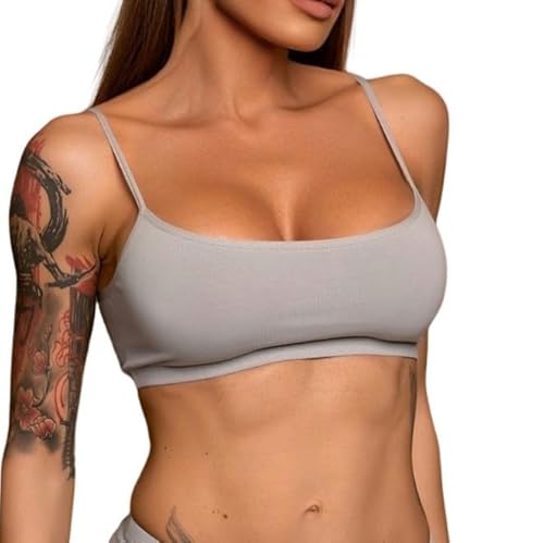 Evoni Damen BH ohne Bügel l Bralette-BH aus Baumwolle l bequemer, weicher, doppellagiger Soft Cup-BH grau S von Evoni