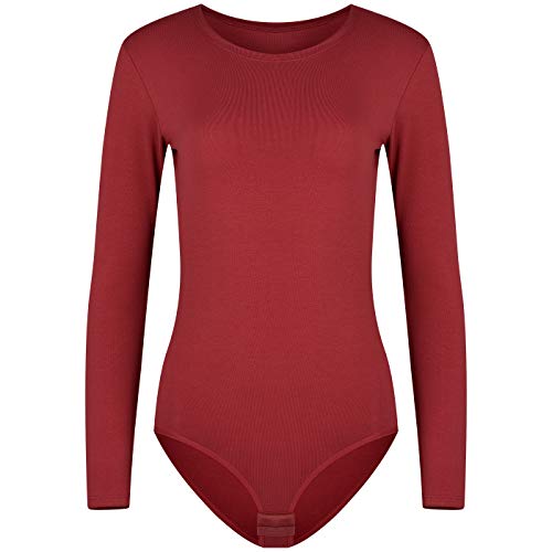 Evoni Damen-Body I Bodysuit mit Rundhals für Frauen I Langarm-Body in verschiedenen Farben I Optimale Alternative für Sport & Freizeit XXL Bordeaux von Evoni