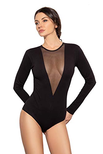 Evoni Damen Body In Schwarz Langarmbody Ballettbody Damen Oberteil Gr.XL=42 von Evoni