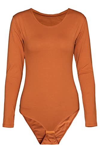 Evoni Damen-Body I Bodysuit mit Rundhals für Frauen I Langarm-Body in verschiedenen Farben I Optimale Alternative für Sport & Freizeit XXL Zimt von Evoni