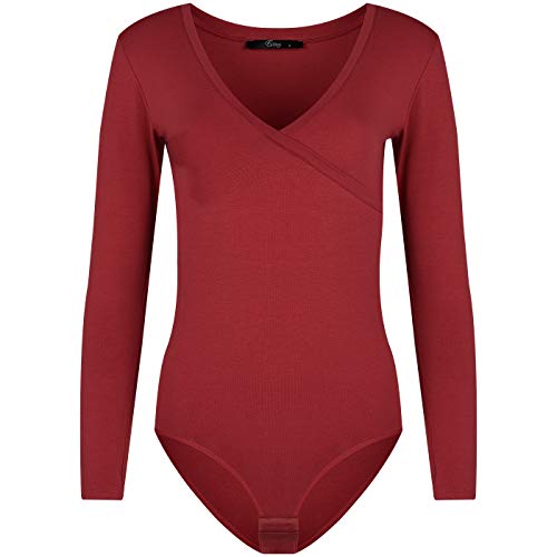 Evoni Damen Body Langarmbody mit V-Dekolleté für Frauen M Bordeaux von Evoni