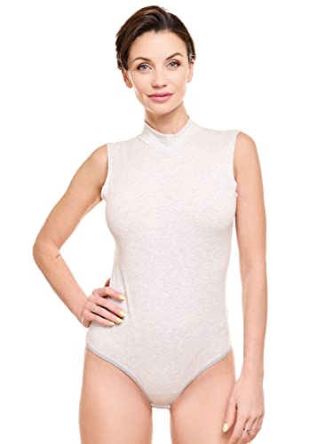 Evoni Damen Body ärmellos aus Baumwolle Blickdicht mit Halbkragen (Grau Meliert, XL) von Evoni