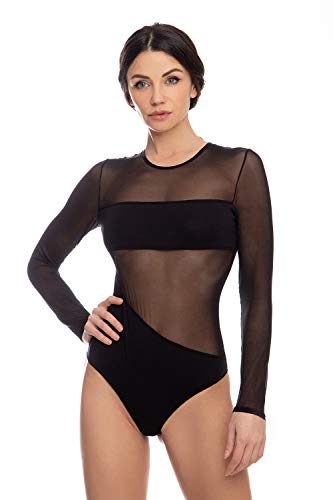 Evoni Damen Body schwarz L Langarmbody mit Cutouts von Evoni