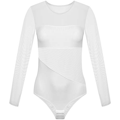 Evoni Damen Body weiß S Langarmbody mit Cutouts von Evoni