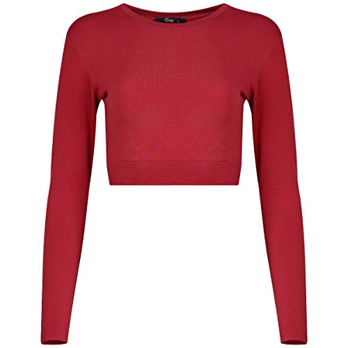 Evoni Damen Crop Top Bordeaux S Langarmshirt aus Baumwolle Bauchfrei von Evoni