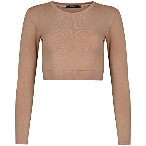 Evoni Damen Crop Top Haut S Langarmshirt aus Baumwolle Bauchfrei von Evoni