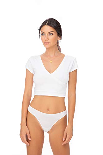 Evoni Damen Crop Top weiß M Kurzarmshirt aus Baumwolle Bauchfrei von Evoni