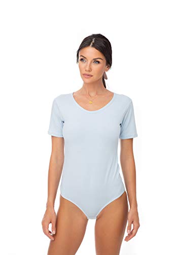 Evoni Damenbody mit kurzen Ärmeln und Rundhals I Damen T-Shirt I Bodysuit Women I Unterzieh-Body I Kurzarm-Body mit optimaler Passform Hellblau XL von Evoni