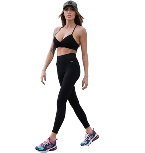 Evoni Damen Leggings High Waist aus Baumwolle l blickdichte Sporthose l Yoga Hose | Fitness Hose lang schwarz XL von Evoni