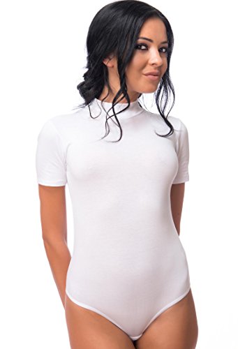 Evoni Damen String Body Kurzarmbody mit Halbkragen aus Baumwolle XXL weiß von Evoni