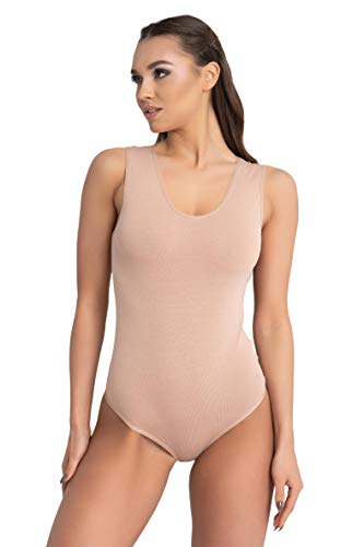 Evoni Damen String Body ärmelloser Bodysuit (L, Hellbraun) von Evoni