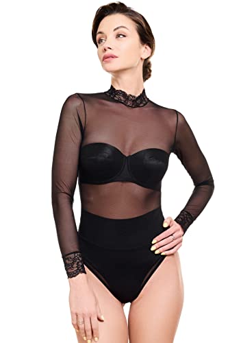 Evoni Damen String Body transparent L schwarz von Evoni