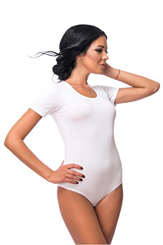 Evoni Damenbody | Overall Bodysuit mit Rundhals für Frauen | Kurzarm-Body in verschiedenen Farben mit Verschluss | hochwertige Nachtwäsche mit optimaler Passform | sportlicher Damen-Body(Small, Weiß) von Evoni