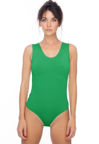 Evoni Damenbody ärmellos l Damen Overall Bodysuit mit Rundhals | breite Träger | Verschluß-Haken | Unterzieh-Body mit optimaler Passform | sportlicher Damen-Body green XL von Evoni