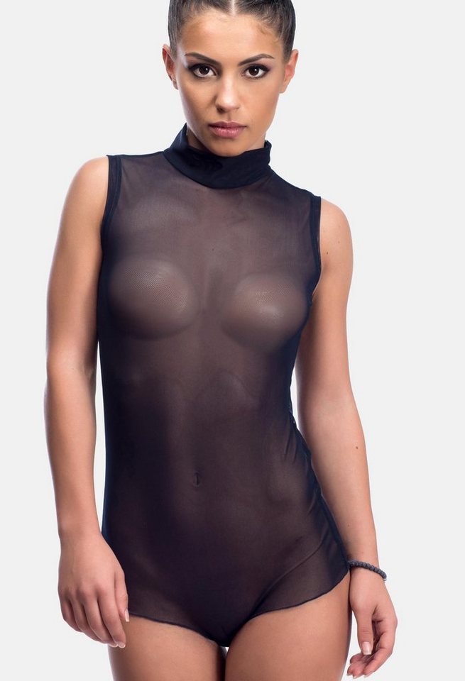 Evoni Stringbody Bodysuit transparent ärmellos Halbkragen von Evoni