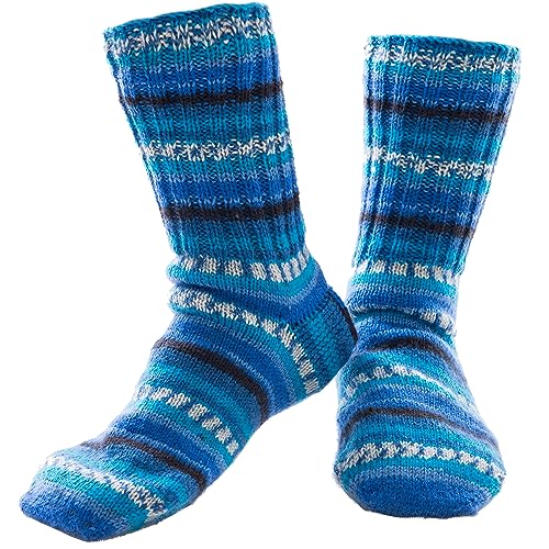 Evoni handgestrickte Wollsocken|Strümpfe|Herren-Thermosocken|Damen-Yogasocken|Schisocken aus Wolle|Kinder-Sportsocken|Unisex Snowboard Socken|dicke Jagd- & Angelsocken (45/46, Dunkelblau) von Evoni