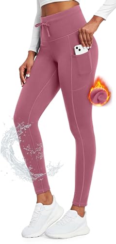 Ewedoos Thermo Leggings Damen Gefüttert Winter Wasserdicht Sporthose Damen mit Taschen Wanderhose Warme Sportleggins Yogahose Laufhose von Ewedoos